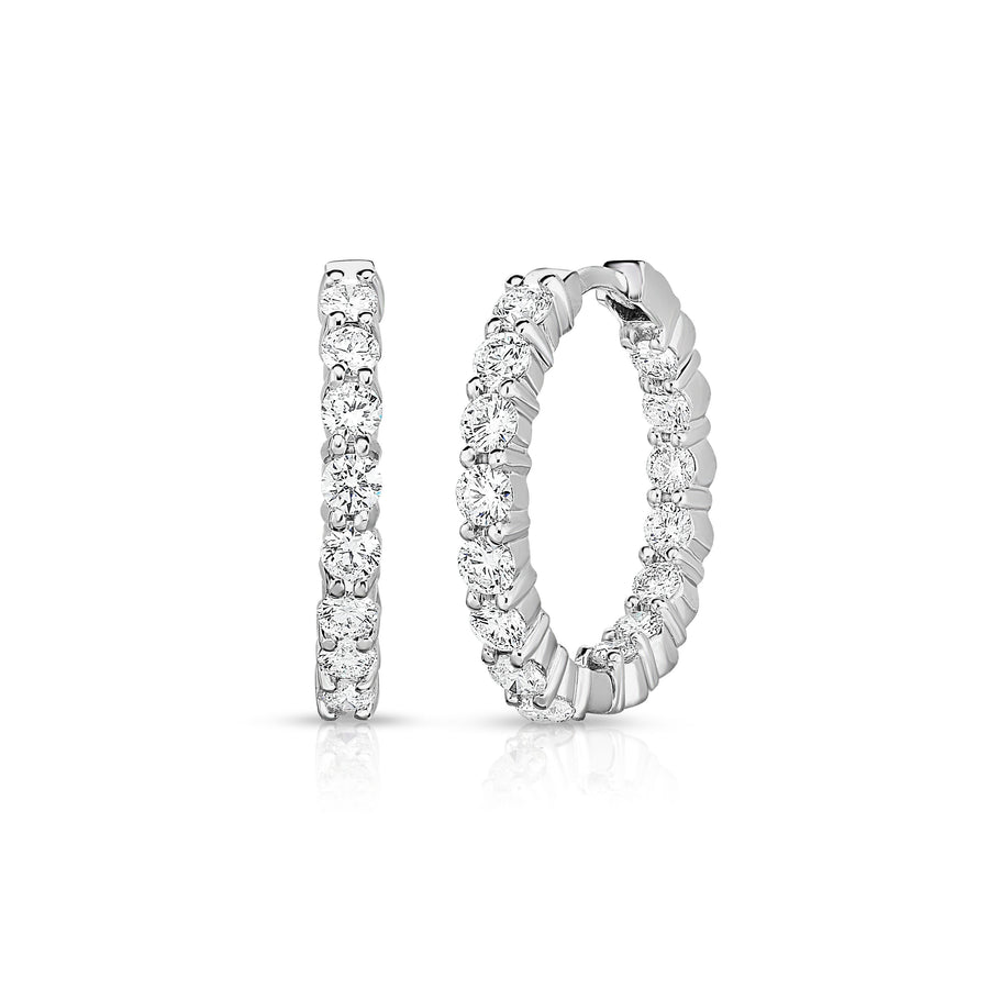 2.35Ct Diamond Inside Outside Hoop earring in 18K White Gold, Small