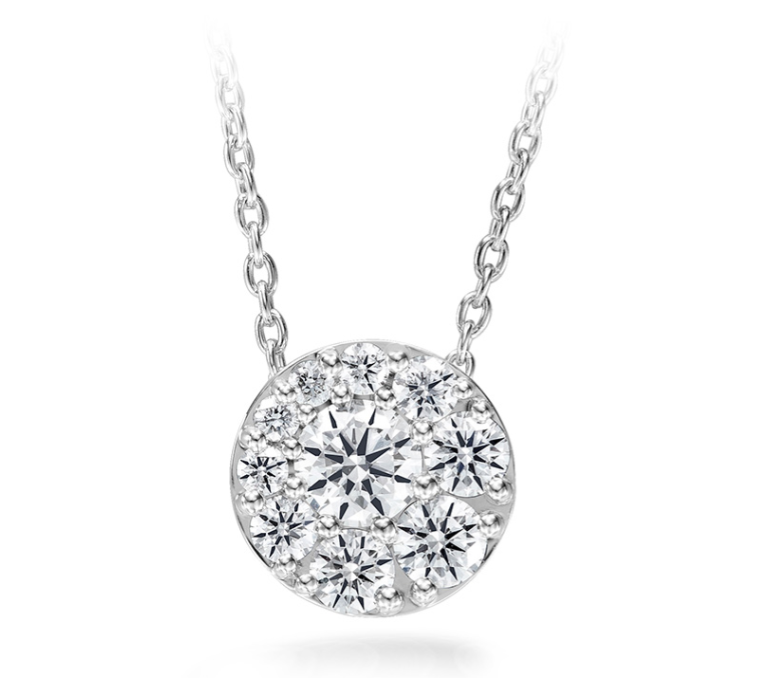 Tessa 0.46-0.56Ct Diamond Round Cluster Pendant on Chain in 18K White Gold, 18in