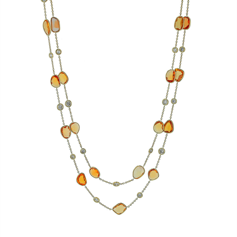 45.00ct Orange Sapphire and 4.25ct Diamond Station Necklace in 18K Yellow Gold, 36"