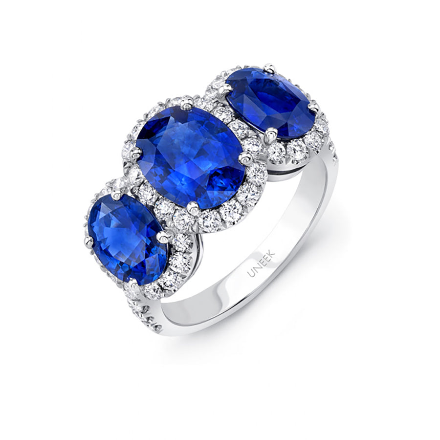 3.02ct Sapphire and 0.65ct Diamond Halo Ring in 18K White Gold