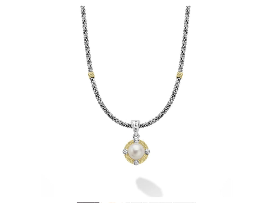 Luna 0.13ct Diamond and 9mm Pearl Pendant, 18in