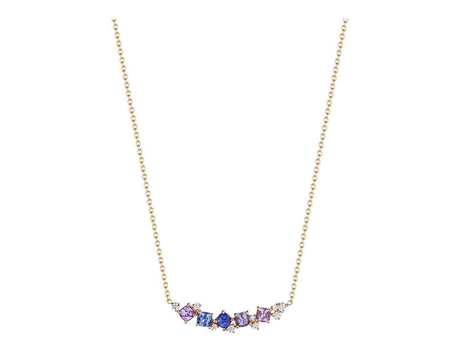 1.74ct Rainbow Sapphire and 0.29ct Diamond Bar Necklace in 18K Rose Gold, 18"