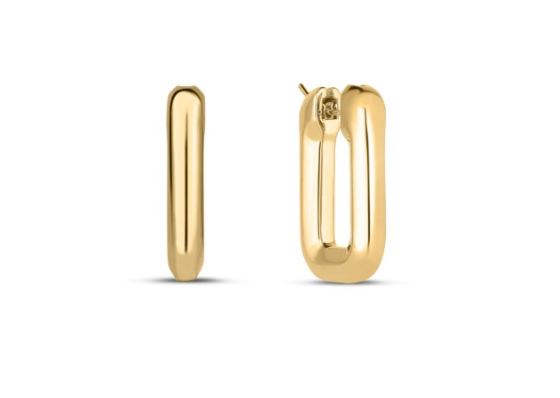 Designer Gold Square Hoop Earrings in 18K Yellow Gold, Small