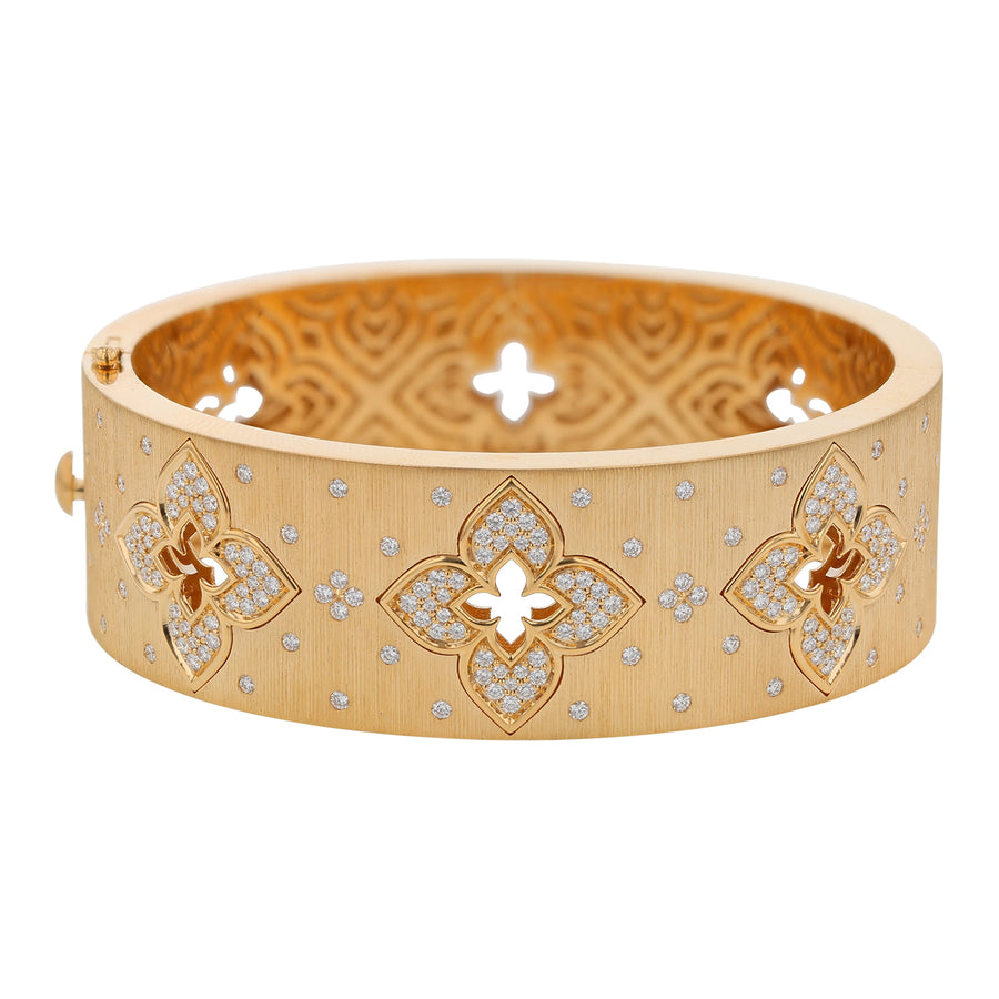 Venetian Princess Diamond Wide Satin Bangle Bracelet in 18K Yellow Gold, 48x58mm