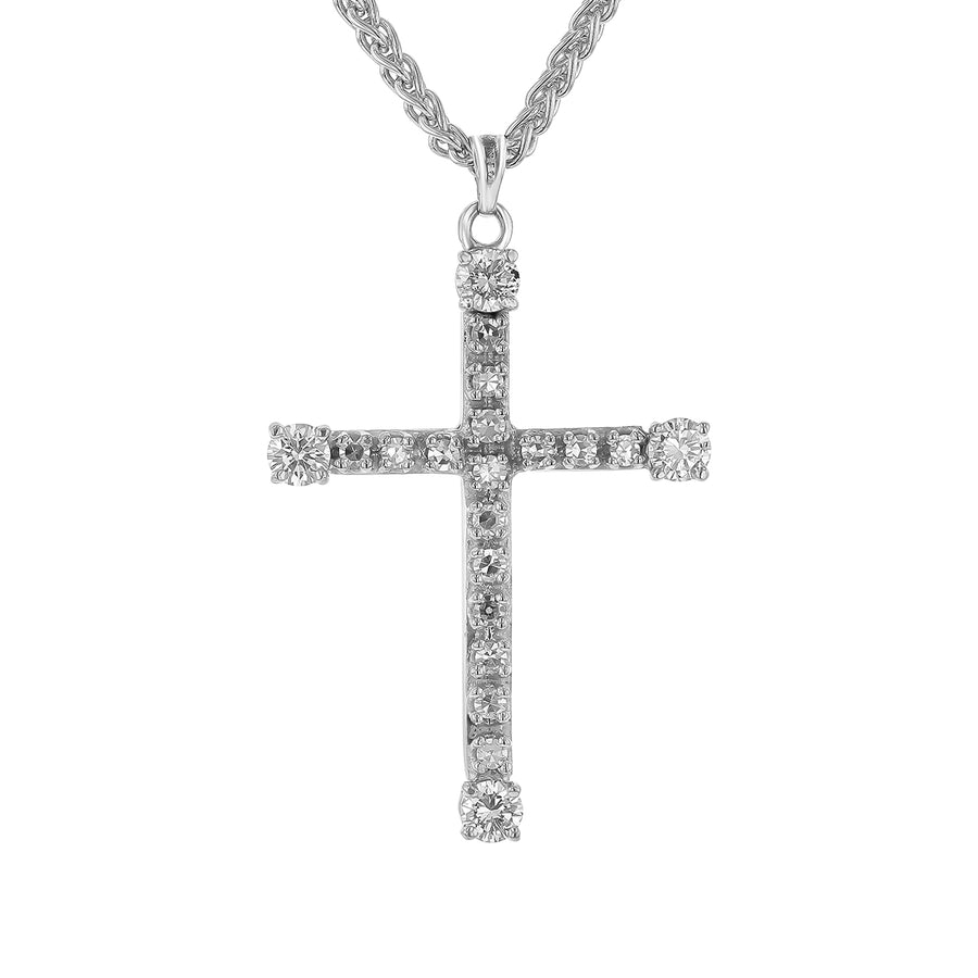 1.49ct Full Cut and Single Cut Diamond Cross Braided Rope Pendant in 14K and 18K White Gold, 24" chain