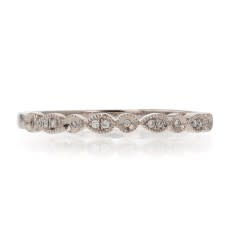 0.03ct Round Diamonds with Round and Pear Shaped Milgrain Boxes Stack Band in 14K White Gold, Size 4.5