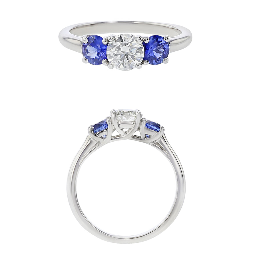 Platinum 2 Rd Fine Blue Sapphires 0.63-0.91ct Fire & Ice Trellis Semi Mount
