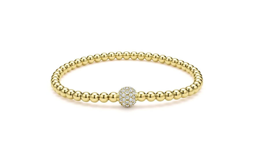 Caviar Gold 0.70ct Diamond Pave Ball Stretch Bracelet in 18K Yellow Gold, Size 7