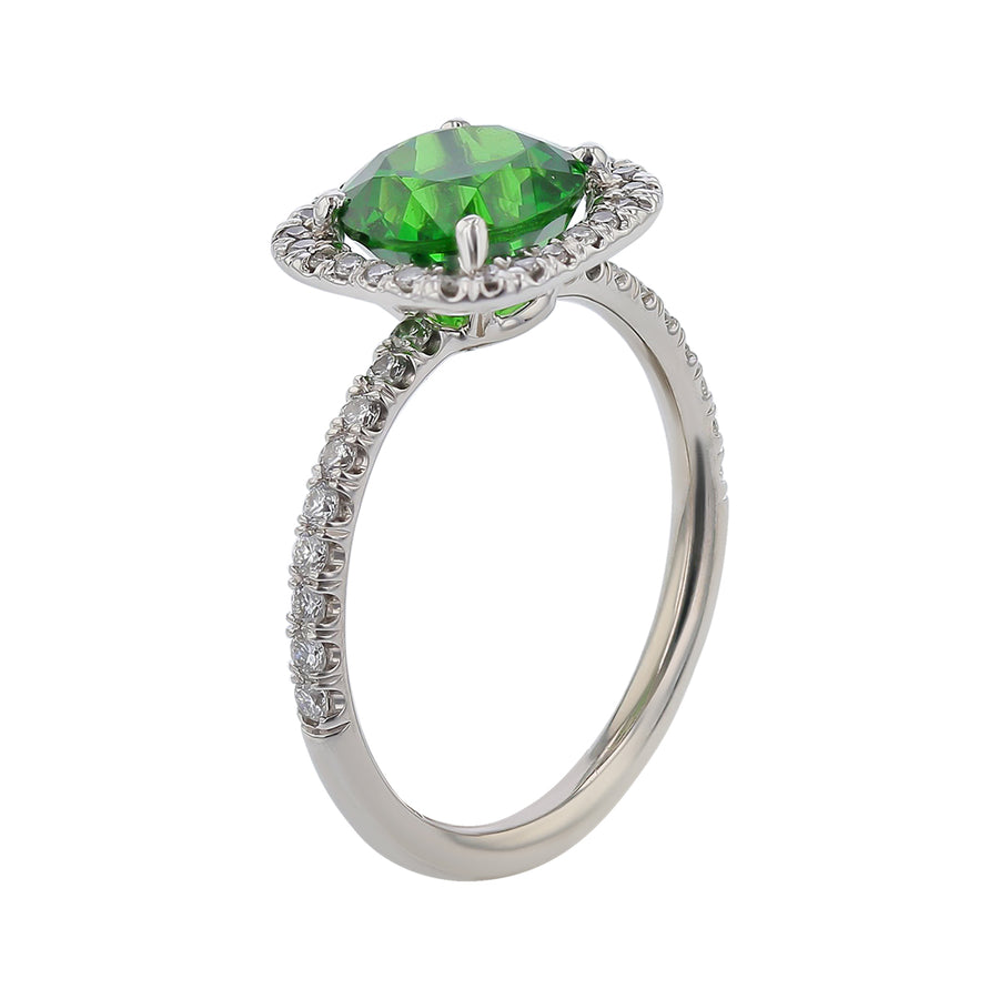 2.54ct Round Kenyan Tsavorite 0.34ct Full Cut Diamonds Halo Ring in Platinum Size 6.5