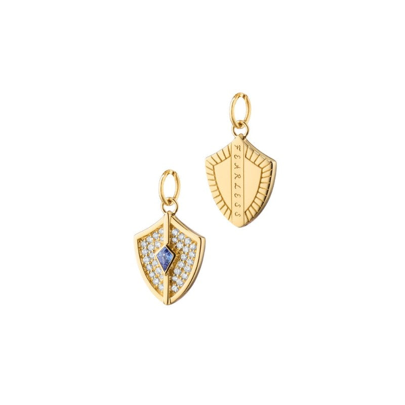 Charms and Bracelet 0.12ct Diamond and Blue Sapphire Mini Shield Charm in 18K Yellow Gold, without chain