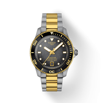 40mm Seastar Powermatic Watch with Graded Grey-Black Dial in Stainless Steel with Yellow Gold PVD, Bracelet