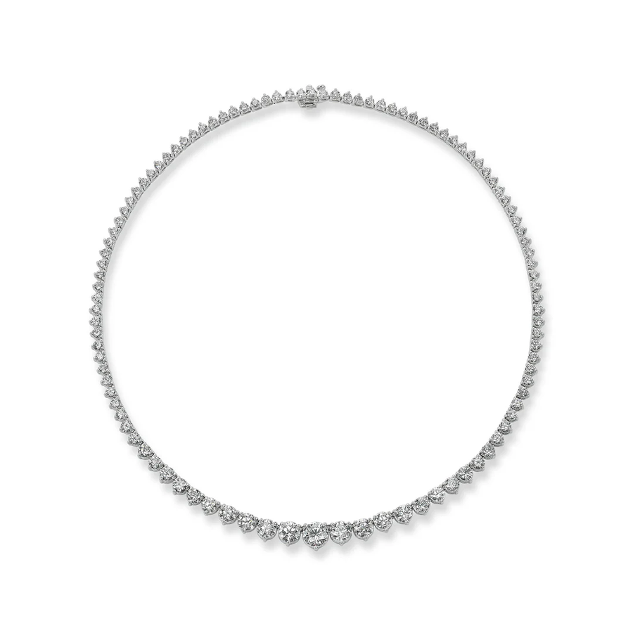 Riviera 12.07ct Diamond Graduated Tennis Necklace in 18K White Gold, 18"