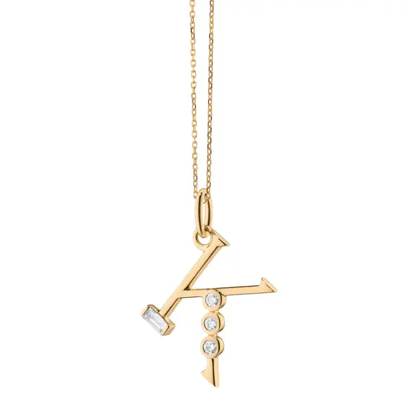 0.39ct Diamond "K" Initial Charm in 18K Yellow Gold, 16-17" chain