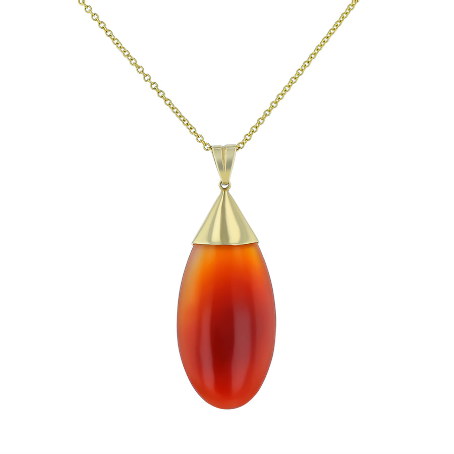 25.00ct Orange Jade Pendant in14K Yellow Gold, 16" chain, circa 1960s
