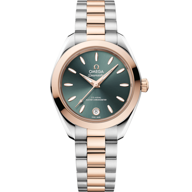 30mm Seamaster Aqua Terra Watch with Pine Green Dial in Stainless Steel and 18K Rose Gold, Bracelet