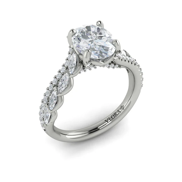 0.65ct Diamond Two Row Bypass Ring Semi Mount in Platinum for 1.50ct Oval Center, size 6.5