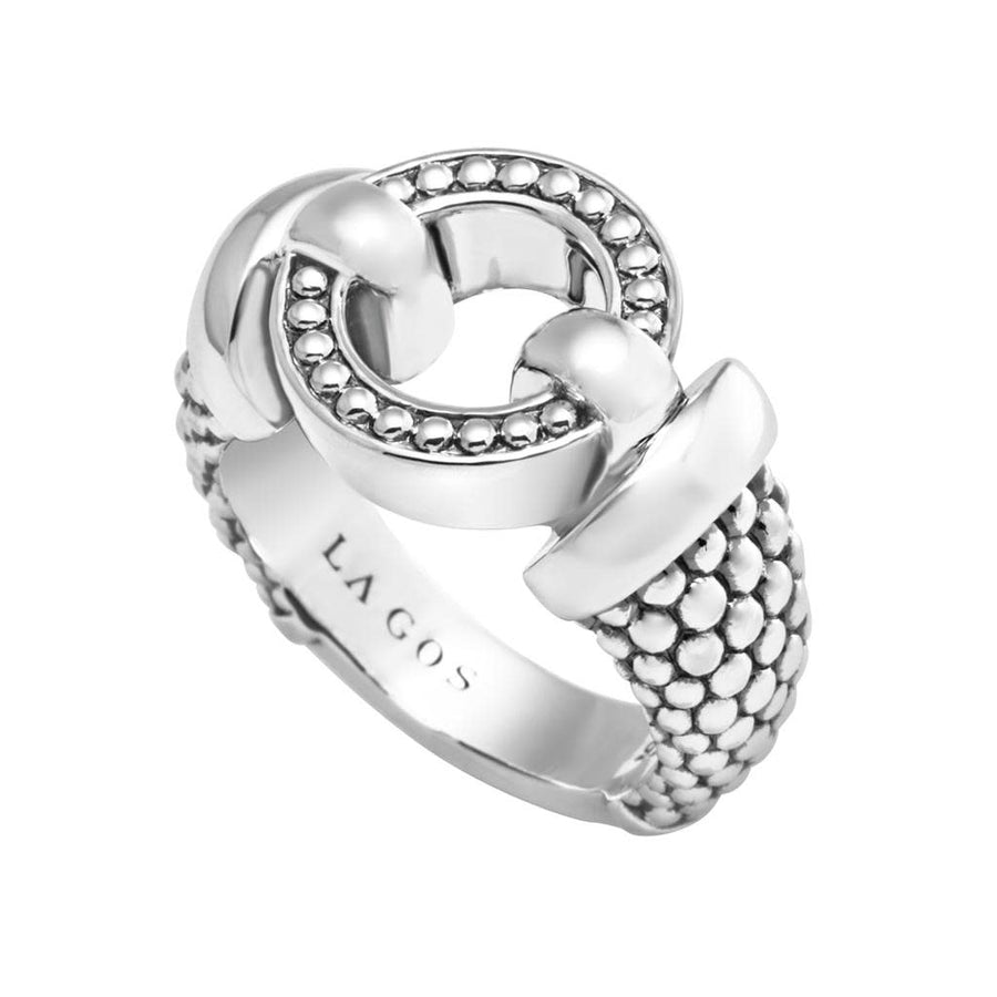 Enso Circle Ring in Sterling Silver Caviar, Size 8