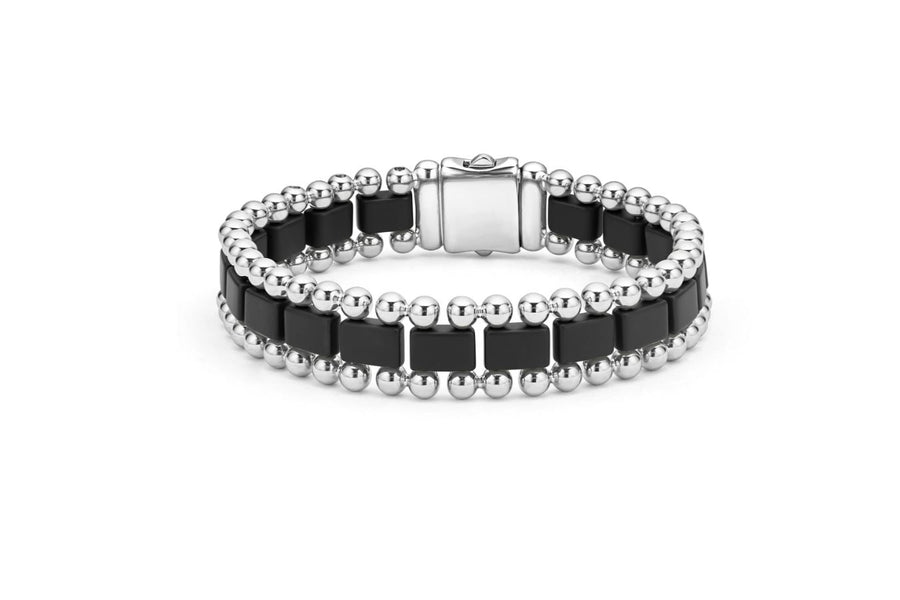Anthem Caviar Link Bracelet in Sterling Silver and Matte Black Ceramic, Size 7