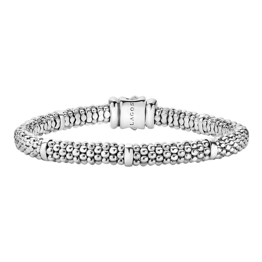Signature Caviar 6mm Station Rope Bracelet in Sterling Silver, size 6.5