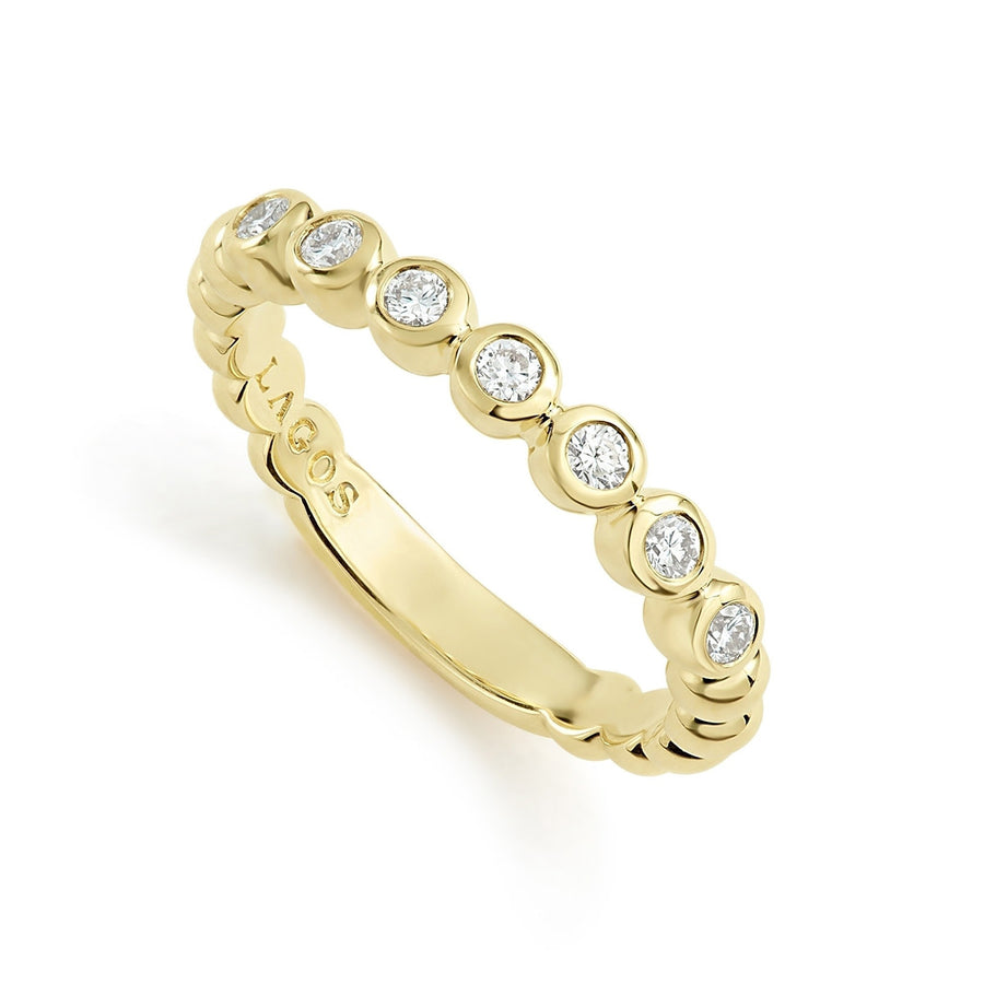 Caviar Gold Diamond Stack Ring in 18K Yellow Gold, Size 7
