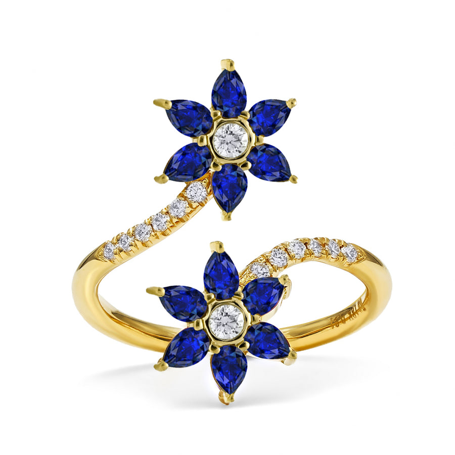 Daffodil Garden Sapphire and Diamond Bypass Ring in 18K Yellow Gold, Size 7.5