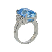 10.08ct Emerald Cut Mozambique Aquamarine and 0.81ct Diamond Ring in Platinum, Size 6.5