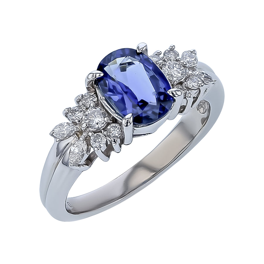 1.80ct Oval Blue Sapphire and 0.37ct Diamond Ring in Platinum, size 7.5