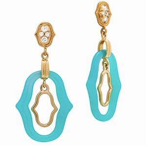 Secret Garden Diamond and Blue Agate Drop Earrings in 18K Yellow Gold