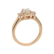 0.52ct Cabochon Australian White Opal and 0.23ct Full Cut Diamond 3 Stone Ring in 14k Yellow Gold, Size 6