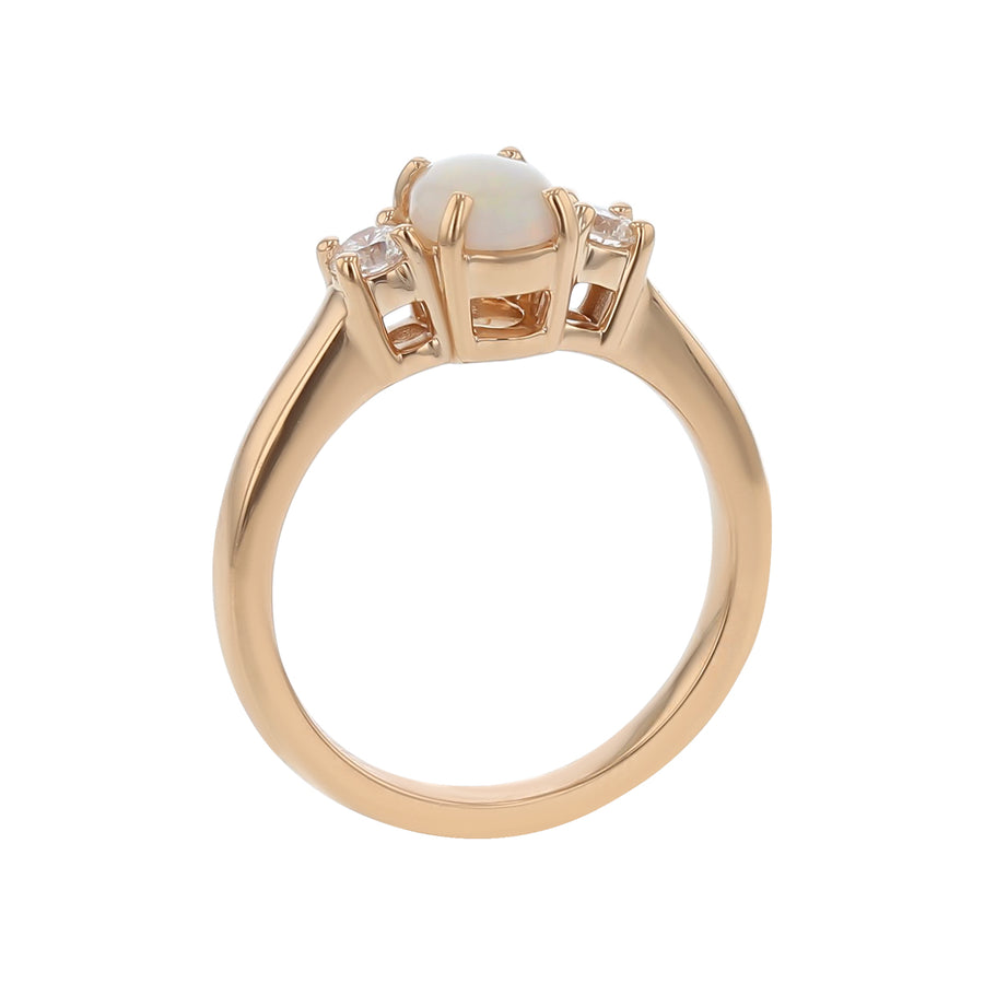 0.52ct Cabochon Australian White Opal and 0.23ct Full Cut Diamond 3 Stone Ring in 14k Yellow Gold, Size 6