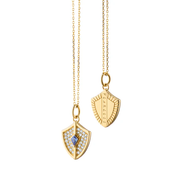 Fearless 0.24ct Diamond and 0.13ct Blue Sapphire Pave Shield Pendant in 18K Yellow Gold, 17" chain