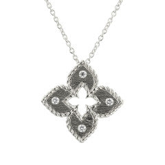 Venetian Princess 0.02ct Diamond Petite Satin Flower Pendant in 18K White Gold, 18" chain