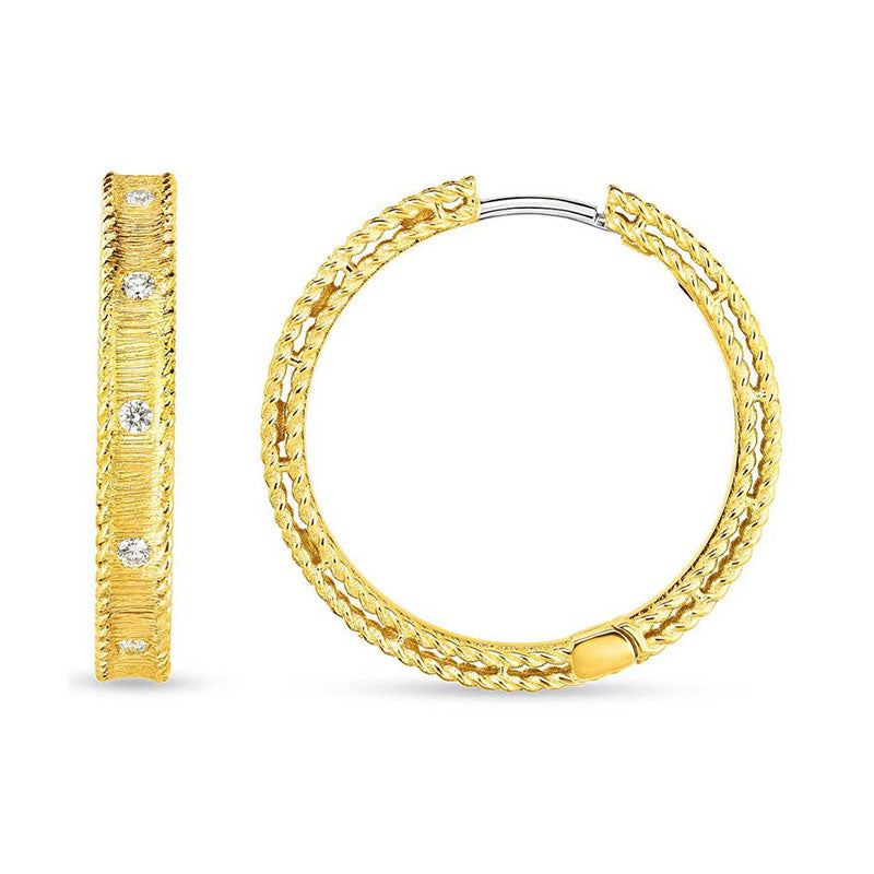 Princess 0.13ct Diamond Hoop Earrings in 18K Yellow Gold, 23mm