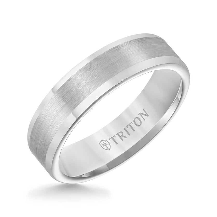 6mm Roll Edge Satin Finish Classic Wedding Band in Gray Tungsten, size 10