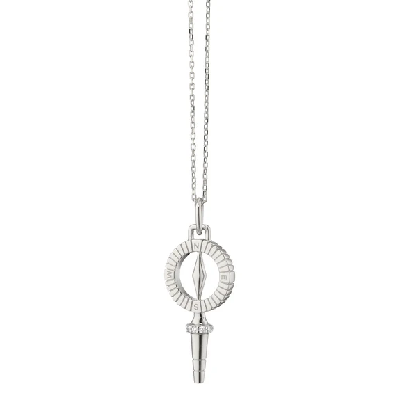 True North 0.07ct White Sapphire Compass Key Pendant in Sterling Silver, 16-17" chain