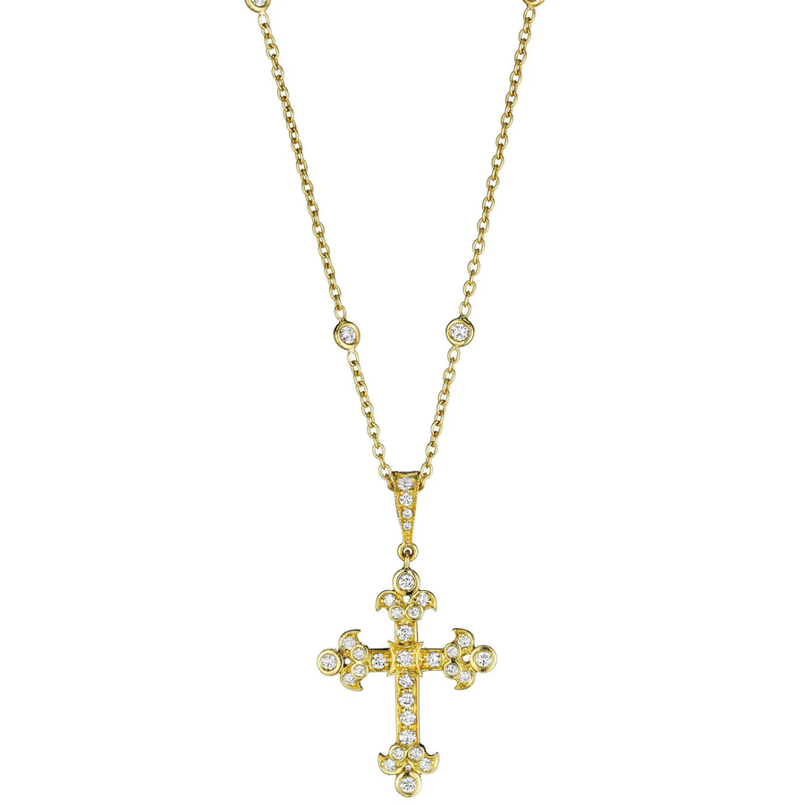 0.60ct Diamond Cross Pendant in 18K Yellow Gold, 18" chain