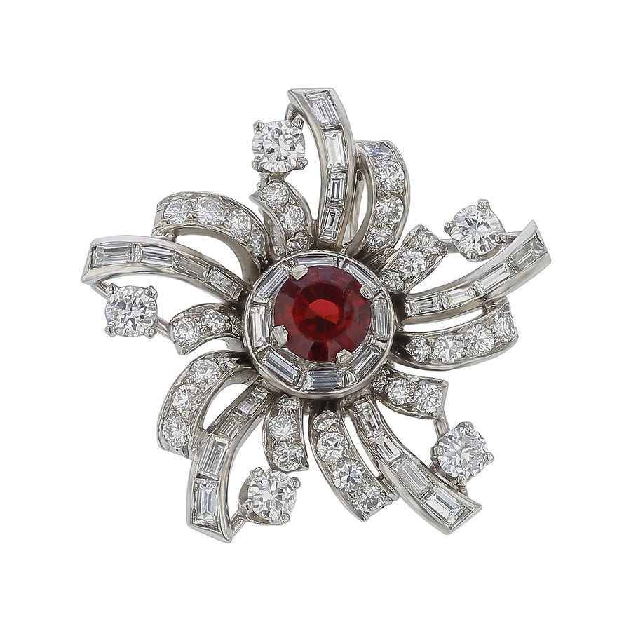 1.13ct Garnet and 0.72ct Round Brilliant and Straight Baguette Diamond Slide Pendant in Platinum, without chain