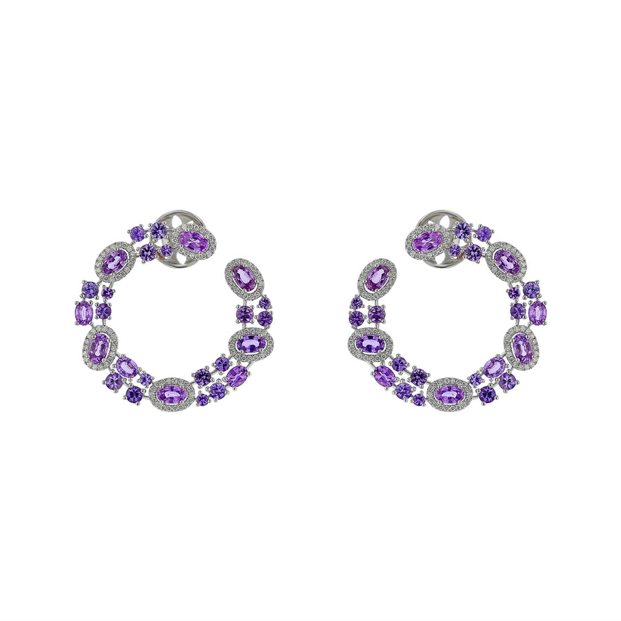 American Glamour 7.21ct Violet Sapphire and 0.77ct Diamond Hoop Earrings in 18K White Gold