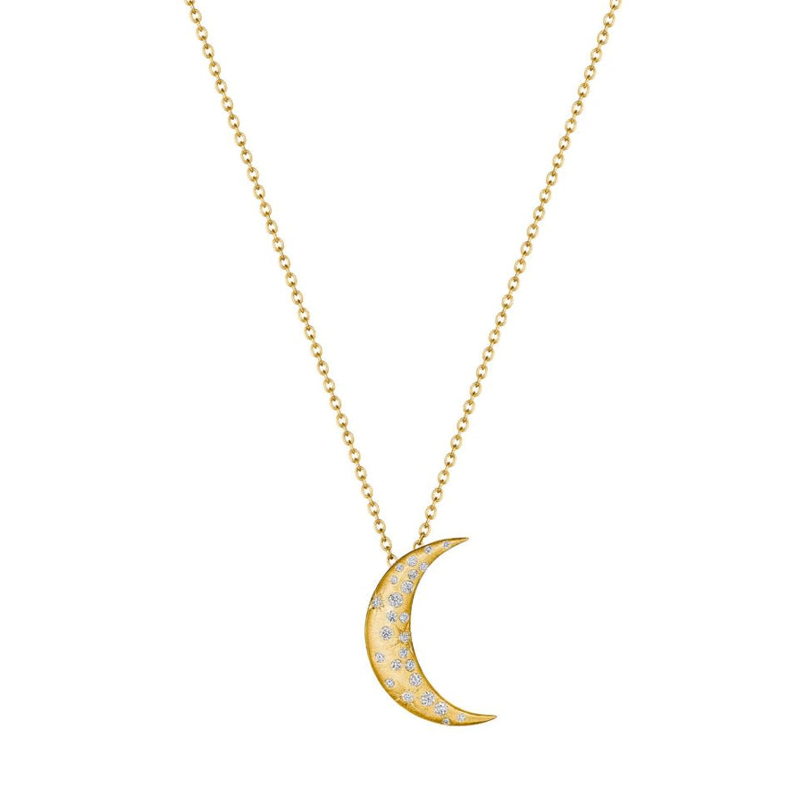 Galaxy 0.33ct Diamond Cresent Moon Pendant in 18K Yellow Gold, 18" chain