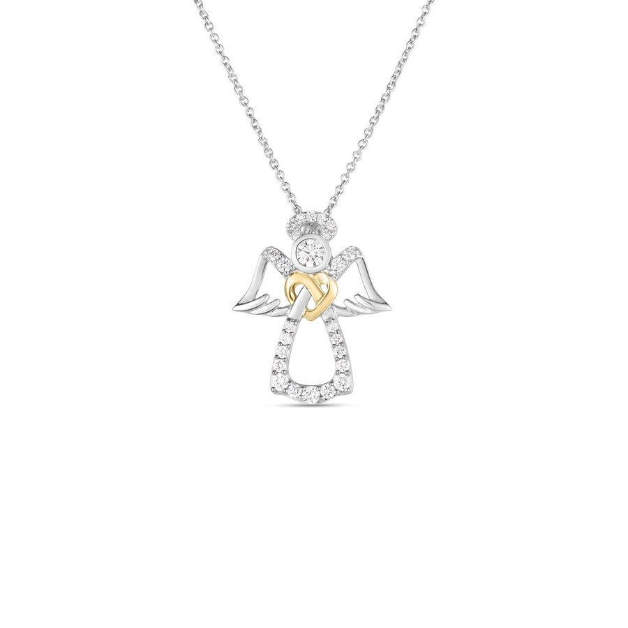 Tiny Treasures 0.30ct Diamond Angel Pendant in 18K White and Yellow Gold, 18" chain