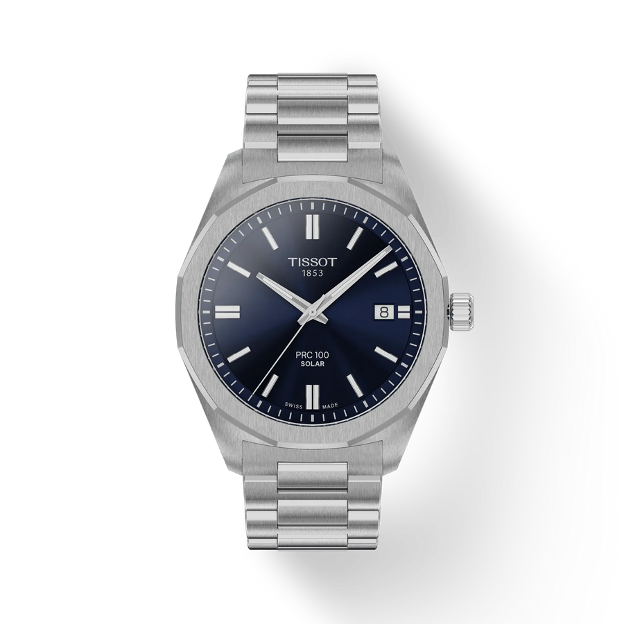 39mm PRC 100 Solar Quartz Watch with Blue Dial in Stainless Steel, Bracelet