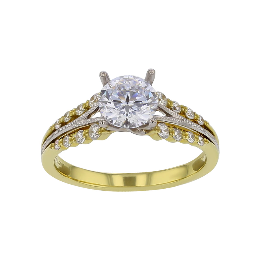 Diamond Semi-Mount Ring in 18K White and Yellow Gold for Round Center, Size 6.5