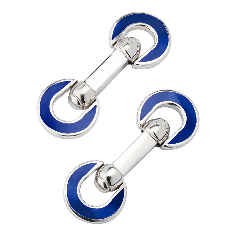 Horseshoe Flip Cufflinks in Sterling Silver and Blue Enamel