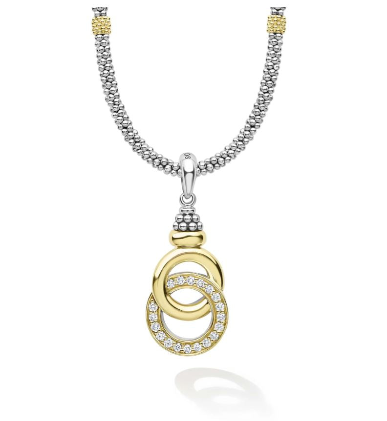 Signature Caviar 0.43Ct Diamond Interlocking Pendant on Chain in 18k Yellow Gold and Sterling Silver, 18in