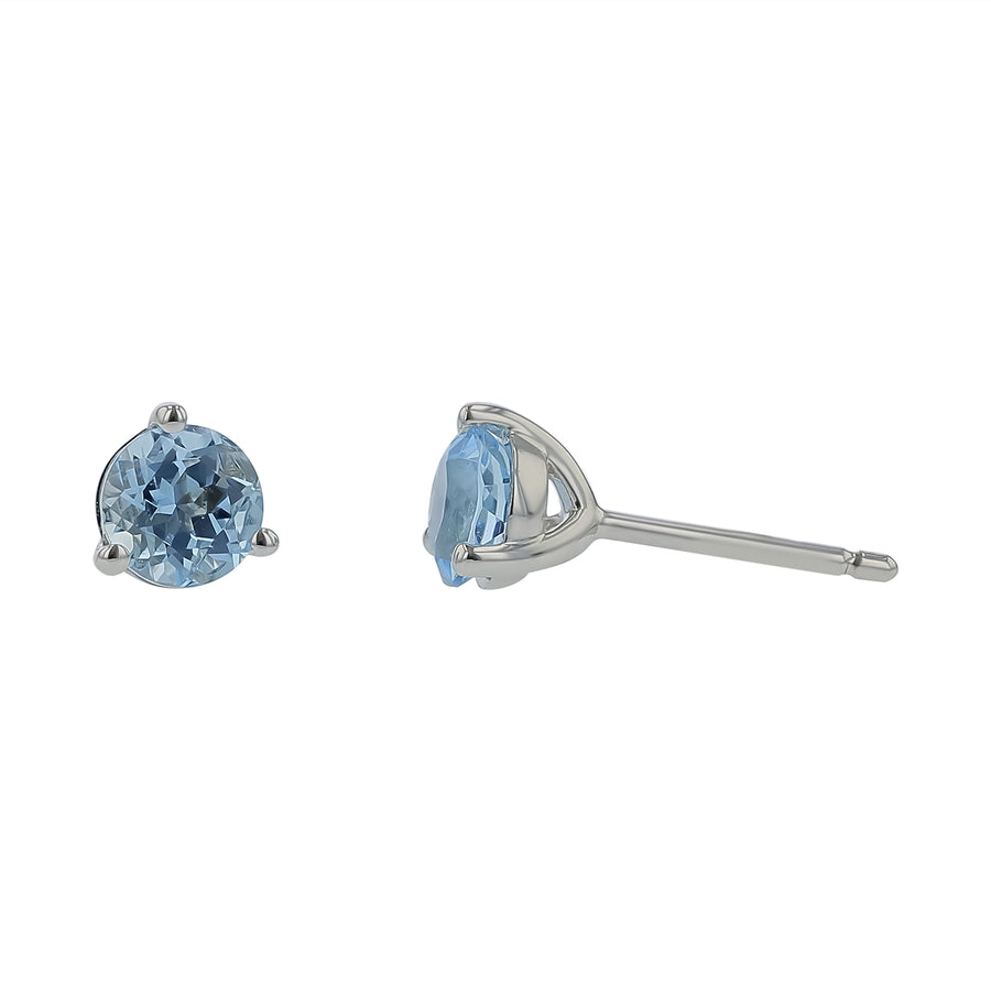0.90ct Aquamarine Martini 3 Prong Stud Earrings in 14K White Gold