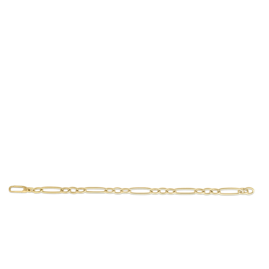 Designer Gold Alternating Long and Short Oval Link Bracelet in 18K Yellow Gold, 7.5"