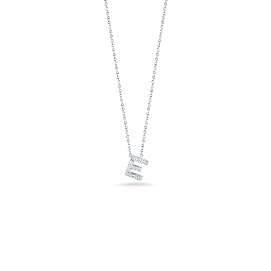 Tiny Treasures Diamond Love Letter "E" Pendant in 18K White Gold, 18in