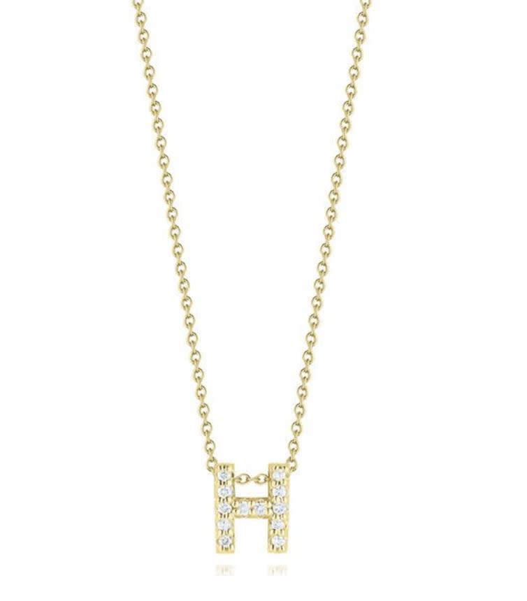 Tiny Treasures Diamond Love Letter "H" Pendant in 18K Yellow Gold, Adjustable Chain