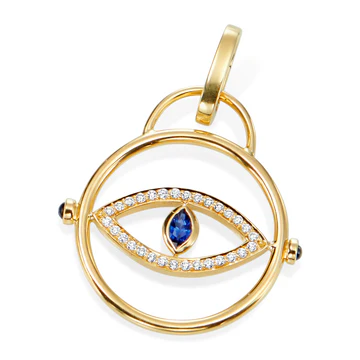 Lucky Life 0.21ct Sapphire and 0.18ct Diamond Evil Eye Charm only in 18K Yellow Gold
