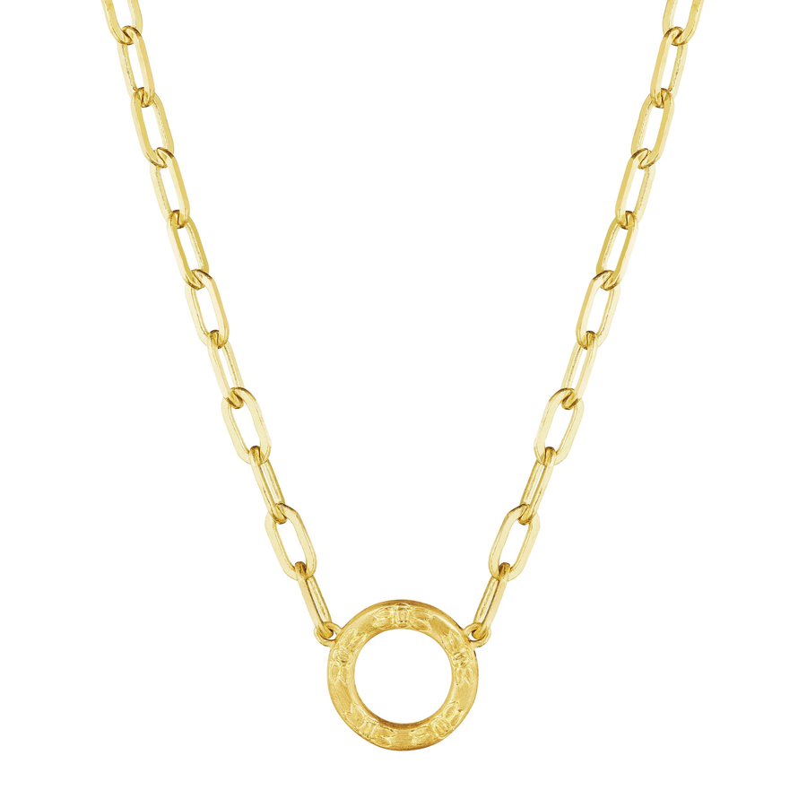Petite Penny Engraved Circle Necklace in 18K Yellow Gold